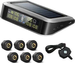 Tire Pressure Monitoring System, Equipped with Solar Charging Tpms System, 6 Sensors (0-199 PSI), 7 Alarm Modes, 1 Relay (98 Ft), Suitable SUV, RV, Trailer Tire Pressure Monitoring System