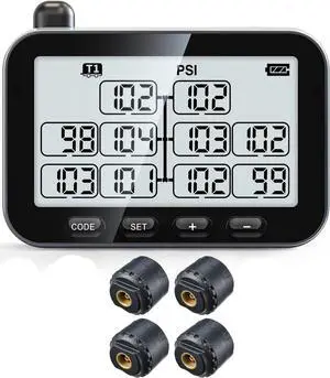 Trailer Tire Pressure Monitoring System, Trailer TPMS with 12 Sensors, 6 Alert Modes, Signal Booster, Power Saving Display, Long Sensing Distance, for 3 Trailers (T1/T2/T3), for RV, Trailer