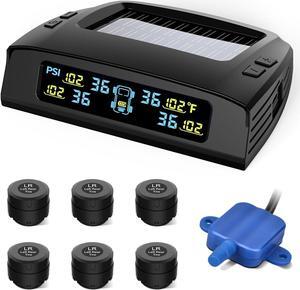 RV Tire Pressure Monitoring System, Tire Pressure Monitor System with Solar Charge, Trailer TPMS with 4 Sensors & 5 Alarm Modes, M7-3 TPMS - 2024 Updated w/Color LCD Display, 0-87PSI for RV
