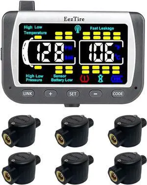 Real Time/24x7 Tire Pressure Monitoring System - Color Monitor + 4 at Sensors + Booster