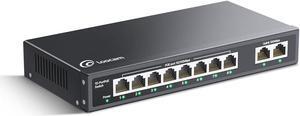 8 Port Gigabit PoE Switch with 2 Gigabit Uplink Port, 96W for 8 Port PoE+ 1000Mbps, IEEE802.3af/at Unmanaged Ethernet Network Switch, Plug and Play