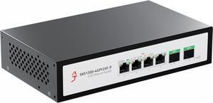 6-Port 2.5G Ethernet POE+ Switch, 4X 2.5GBase-T PoE Ports, 2X 10Gbps SFP+, 75W IEEE802.3af/at Unmanaged Network Switch, Ethernet Splitter High Speed, Ethernet Hub, Desktop/Wall-Mount