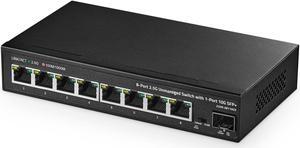 10 Port Gigabit POE Switch, 8 POE+ Ports 1000Mbps, 2 Gigabit Uplink, IEEE802.3af/at, 120W Internal Power Supply, Metal Case Unmanaged Plug and Play