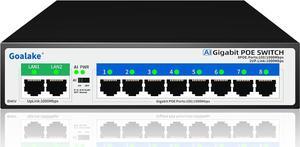 19-Port Ethernet PoE Switch, 16 Port PoE Switch 16 PoE+ Ports @240W, 2 Uplink Gigabit Ports + 1 Combo SFP Slots, Metal Plug and Play, AI Extend &Vlan, Fanless, Overload Protection
