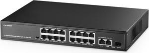 19 Port Gigabit POE Switch, 16 POE+ Ports 1000Mbps, 2 Gigabit Uplink, 1 Gigabit SFP, IEEE802.3af/at, 300W Internal Power Supply, Metal Case Unmanaged Plug and Play