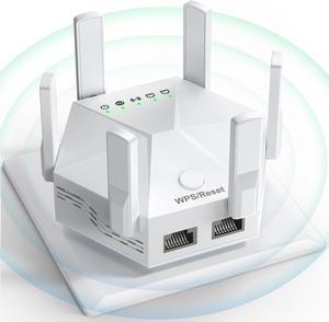 WiFi Extender Signal Booster for Home Powerful 6 Antennas WiFi Booster - up to 10000 sq.ft Coverage, 1200Mbps Dual Band 5GHz/2.4GHz Long Range Wireless Internet Booster WiFi Repeater