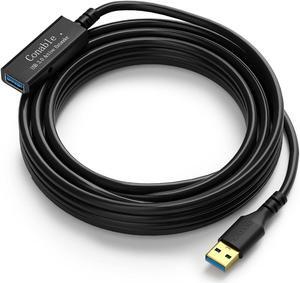 USB 3.0 Active Extension Cable 100 Feet, Long USB Type-A Male to Female Extender Cord, Built-in 3 Signal Booster Smart Chips, 5Gbps, Black USB Extension Cable with an AC Power Adapter (5V 2A)