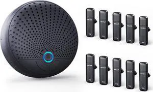 Conference Speaker and Microphone with 10 Wireless Mics, 360° Voice Pick up&AI Noise Reduction USB Speakerphone fits 10 Compatible with Leading Platforms for Large Call Meeting,Zoom,Home Office