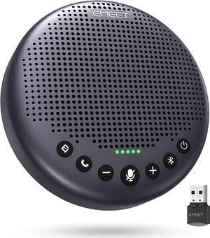 Conference Speaker and Microphone w/8+1 Mics, 360° Voice Pickup, Noise Reduce, Bluetooth/USB/Dongle Speakerphone for 14 People w/Daisy Chain for 25, Compatible w/Leading Platforms, 2024 Version