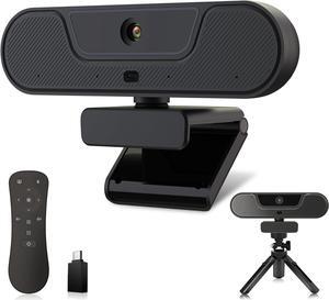 4K Webcam, UHD PTZ PC Camera with Speaker and 4 Microphones, Supporting Remote Control, Digital Zoom, Autofocus, Privacy Cover and Tripod, for Video Calls and Conferences and Live Streaming