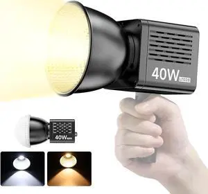 LT028 40W LED Video Light, Portable Continuous Output Lighting, 2500K-6000K Bi-Color Temperature COB Light w 3400mAh Built-in Battery for YouTube Video Recording Photography