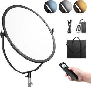 Round Panel Video Light 2.4G & DMX Control, 24" 120W Bi Color Studio Edge Flapjack Lighting with Bag & 2.4G Remote(No Battery), Soft LED Fill Light for Portrait Photography Streaming, NL-500ARC