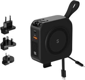 Wireless PowerPack Universal - 5 in 1 MagSafe Compatible Travel Charger | Universal Travel Adapter | Travel Power Bank | Included Adapter Plug (Midnight Black)