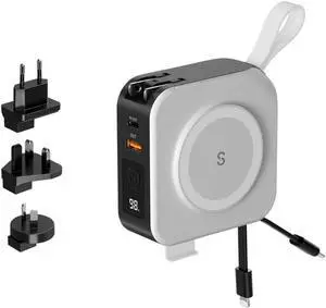 Wireless PowerPack Universal - 5 in 1 MagSafe Compatible Charger | Universal Adaptors | Power Bank | Included Adaptor Plug (Crisp White)