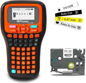 PS-100E Label Maker Machine with 1 Tape, Auto-Cut Portable Handheld Label Maker, Thermal Transfer Printing, Rechargeable Label Printer with Keyboard for Office/Home/School Organization, Orange