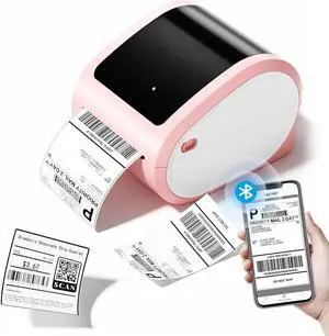 Thermal Shipping Label Printer,D520 Bluetooth Thermal Label Printer for Small Business 4x6, Wireless Label Printer with A Label Bin Compatible with USPS,,Ebay,Etsy,Etc.(Pink)