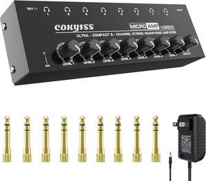 Headphone Amplifier,8 Channel Stereo Headphone Amp,Portable Metal Earphone Splitter,with Built-in Equalizer,w/8 1/4" TRS Headphones Output and 1/4' TRS Audio Input for Sound Mixer