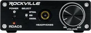 Rockville RDAC5B DAC Digital to Analog Converter, USB/Optical/Coax/RCA, 24-Bit Support, Up to 192kHz Input, Headphone Amp, for Home Audio and Gaming