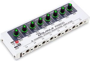 PH800 8-Channel Headphone Amplifier 3.5mm&6.35mm Jacks, Headphone Splitter with 16 Headphone Output Port, Compact Headphone Amp with Mono and Stereo Switch, 7 Color Breathing Light.