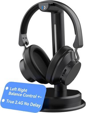 Wireless Headphones for TV Watching w/Balance Control, Digital Optical RCA AUX 2.4GHz Transmitter Charging Dock, Roller Volume Control, 5 Sound Modes, No Audio Lag, Auto Power On