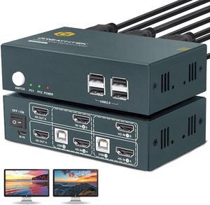 8K USB3.0 HDMI KVM Switch 2 Computers 2 Monitors 2 Port Dual Monitors Switcher for 2 PC Or 2 Laptops Share Keyboard & Mouse,8K@60HZ,4K@120Hz,with EDID