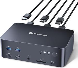 AV Access iDock D23 8K KVM Switch Docking Station for 2 Computers PCs & 3 Monitors, DisplayPort 2.0, 1G Ethernet, USB 3.0, HDCP 2.3, 4K@165/144Hz, 2K@144Hz for Gaming & Home Office