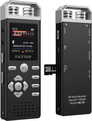 WS-883 Digital Voice Recorder, Linear PCM/MP3 Recording Formats, USB-A Battery Charging, True Stereo Microphones, Low-Cut Filter and 8GB Built-In Memory (Black)