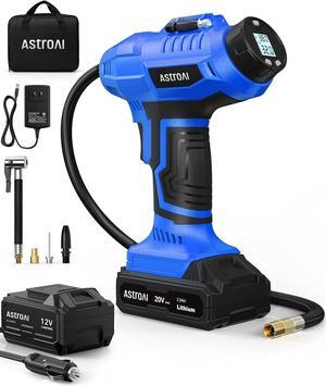 Tire Inflator Air Compressor 20V Rechargeable Battery Powered 160PSI Portable Air Pump with 12V Car Power Adapter Digital Pressure Gauge for Cars Motorcycles JY16P160-18C2Blue