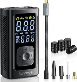 Tire Inflator Portable Air Compressor - 150PSI 2X Faster Inflation Smart Air Pump for Car Tires [Extra-large LCD] with Digital Pressure Gauge, Auto Shut-off for Car, Motorcycle, Bike & Balls