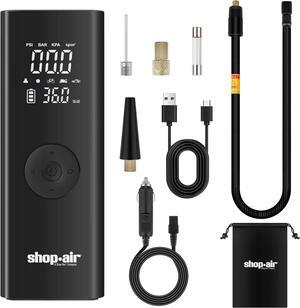 Tire Inflator Portable Air Compressor, Cordless 150PSI Tire Pump for Car, 2X Faster Inflation with LCD Dual Screen, LED Light, Auto Shut-off, 6000mAh Battery & 12V DC Power Cord