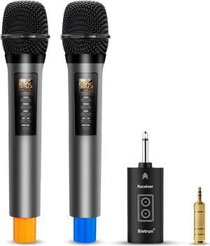 XLR Wireless Microphone, Rechargeable Dual Metal Cordless Handheld Dynamic Mics for Mixer, Audio interface, PA Amplifier System, Church, Singing, Karaoke(UHF 240FT Range)(with 6.35 Adapter)