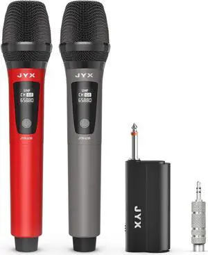 Wireless Microphones, Dual UHF Handheld Dynamic Mic with Receiver, 6.35mm(1/4") Output,3.5mm (1/8") Adapter,160ft Range, Metal Rechargeable Karaoke Microphones for Party,Wedding, Class,Speech