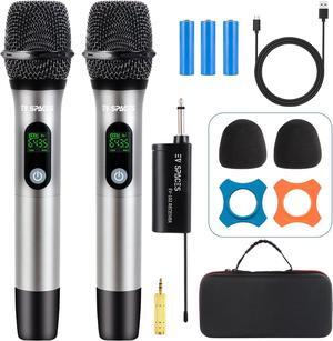 Rechargeable Wireless Microphone PA System - Professional Dual UHF Metal Handheld Mics for Karaoke, Weddings, Parties, Speeches - Long Range (200ft), Cordless Dynamic Mic Kit, Plug and Play