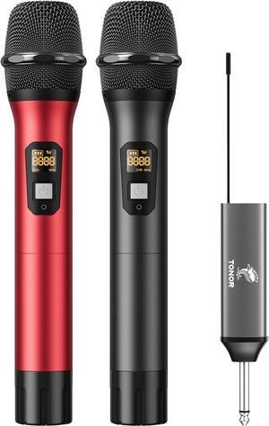 Wireless Microphone, UHF Metal Cordless Mic with Rechargeable Receiver, 6.35mm(1/4") Output, 3.5mm (1/8") Adapter 200ft Range Microfonos Inalambricos for Karaoke Singing Party Wedding Church