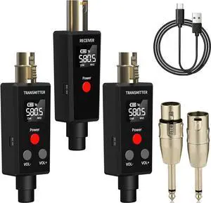 Wireless Microphone System 2.4GHz Wireless Plug-on XLR Dual Transmitter & Receiver for Dynamic Microphone,Mixer,PA System,2 Transmitters Connecting Microphones for Synchronous Transmission