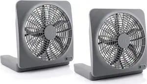 10-Inch Portable Desktop Air Circulation Battery Fan, 2 Speed, Compact Folding & Tilt Design, with AC Adapter - 2 Pack (Graphite)