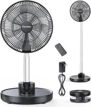 Oscillating Standing Fan 12 Foldable Portable Quiet Floor Fan 12000mAh Rechargeable Pedestal Fan with Remote, Timer Setting, Height Adjustable Foldaway Fan for Bedroom Home Office, 6 Speed
