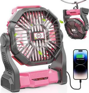 Camping Fan with LED Lantern, 20000mah Portable Battery Operated Outdoor Fan, Personal Rechargeable Fan for Travel, Hiking, Fishing, Picnic (Yellow)