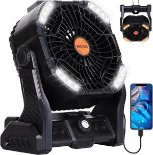 20000mAh Camping Fan with LED Lantern, USB TpyeC Rechargeable Battery Operated Fan Outdoor Fan with Light & Hook,4 Speeds, Personal USB Desk Fan for Camping Black X26A