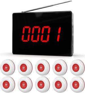 Wireless Calling System Caregiver Call Button Patient Call Bell with 10 Waterproof Nurse Alert Call Buttons and 1 Display Receiver for Clinic Nurses Station Restaurant Nursing Home