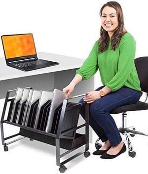 16 Device Open Charging Cart for Laptops, Tablets & Chromebooks, Portable Mobile Laptop Station, Removable Wheels for Desktop Use, UL-Listed Power Strip (Black, 27in x 14.75in x 21in)