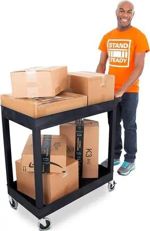 Original Tubstr 2 Shelf Utility Cart/Service Cart Supports up to 400 lbs. - Heavy-Duty Storage Cart for Garage, Warehouse, Kitchens, Plastic Tub Carts with Deep Shelves (Black, 32 x 18)