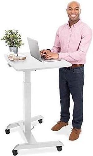 Multifunctional Mobile Podium Desk | Portable Sit to Stand Lectern with Pneumatic Height Adjustment & Tilting Desktop | Rolling Laptop Stand | Mobile Desk for School, Home, Office (Black)