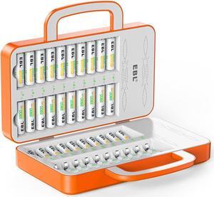 16 Pack Premium Pro AA Rechargeable Batteries and TN438 16 Bay Battery Charger, Bulk Quantity Rechargeable AA Power