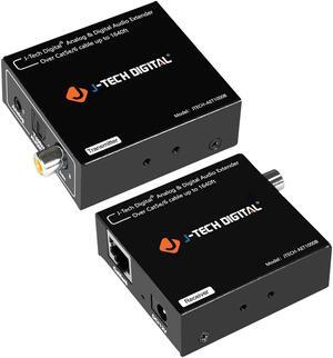 Audio Extender Converter over single Cat5e/6 (PoC) up to 1640 FT | 3.5mm + Optical SPDIF + Coaxial by J-Tech Digital [JTECH-AET1000B]