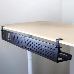 Under Desk Cable Management Tray Kit - Horizontal Adjustable up tp 41 Desk Organizer Removable C Clamp Mount Reversiable Computer Cord Raceway and Modesty Panel for Large Desk, Black