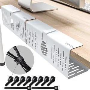 Under Desk Cable Management Tray, 17'' Wire Management, Punch-Free Clamp on, Newest Metal Cable Tray, Wire Organizer Under Desk, Under Desk Basket for Office and Home, Black(2 Packs)