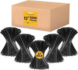 Zip Ties 12 Inch 5000 Pack Black Zip Ties Small Cable Ties 50lbs Tensile Strength UV Resistant Industrial Wire Ties Bulk Electrical Plastic Tie Wraps Tie Straps for Outdoor Use, Home Cable Management