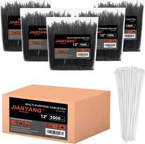 11 Inch Zip Ties (Bulk 5000 Pack Black & 500 Pack White),Heavy Duty Cable Wire Ties 50lbs Tensile Strength with Self-Locking Adjustable Durable Nylon Tie Wraps for Indoor Outdoor (50 Pack Mount)