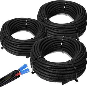 1/4", 1/2", 3/8" x 100 Ft Split Wire Loom Tubing Automotive Wire Loom Assortment Split Cable Sleeves Bulk Flexible Electrical Conduit Protective Kit